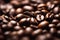 Roasted coffee beans backgroud ultra closeup macro.