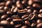Roasted coffee beans backgroud ultra closeup macro.