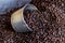 Roasted coffee beans. Concept of agribusiness and production