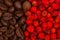 Roasted coffee beans and dried rowan berries