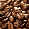 Roasted coffee beans macro shot, Closeup picture of perfect dark coffee beans texture. Coffee seeds close-up shot. Dry beans