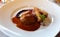 Roasted deboned saddle of lamb with panisse and purple mustard premium, luxury meal unique cuisine in VIP gastronomy restaurant