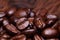 Roasted detailed tasty coffee beans with natural wooden background
