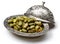 Roasted edamame Soybean in silver bowl isolated