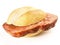 Roasted Fine Meatloaf Slices in a Bread Roll on white Background