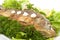 Roasted fish with fresh herbs and lemon. Selective focus