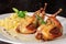 Roasted or fried quail with herbs and tagliatelle