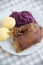 Roasted goose leg with braised red cabbage