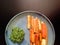 Roasted organic heirloom carrots with carrot top pesto