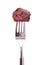Roasted ostrich meat on a fork
