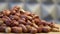 Roasted peanuts on a rotating surface close-up. Highly detailed video