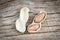 Roasted peanuts on a wooden background - Shell peanut in shells for food or snack