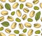 Roasted pistachio seed with shell. Seamless pattern.