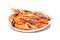 Roasted Prawn delicious seafood in white plate isolated on white