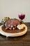 Roasted Prime Rib Steak with buttered artichoke, rosemary roasted small red potatoes