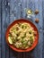 Roasted romanesco and cauliflower pasta. Top view.