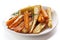 Roasted Root Vegetables in White Dish Isolated