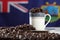 Roasted StHelena Island coffee beans with flag