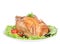 Roasted thanksgiving chicken on a plate decorated with salad