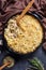 Roasted turkey breast tetrazzini in a black dish