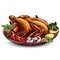 Roasted turkey, chicken,with ingredients hand drawn vector illustration sketch