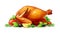 Roasted turkey. Christmas and thanksgiving day treat. Grill chicken food. Vector illustration.