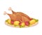 Roasted Turkey Served on Plate with Potatoes and Tomatoes as Thanksgiving Day Attribute Vector Illustration