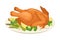 Roasted Turkey Served on Plate with Vegetables as Thanksgiving Day Dish Vector Illustration