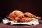 Roasted Turkey. Thanksgiving table served with turkey, decorated with greens and basil on dark wooden background. Homemade roasted