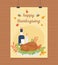 Roasted turkey wine candle foliage hanging happy thanksgiving poster