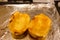 Roasted yellow spaghetti squash on a cookie sheet