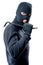 Robber with a crowbar in black clothes