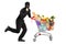 Robber stealing a pushcart with products