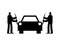 Robbers rob car. Thieves plunder vehicle. sign icon Vector illustration