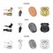 Robbery attack, fingerprint, police officer badge, pickpockets.Crime set collection icons in cartoon,black,outline style