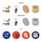 Robbery attack, fingerprint, police officer badge, pickpockets.Crime set collection icons in cartoon,flat,monochrome