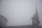 Robecco sul Naviglio Milan province, Italy, 01 February 2018, old catholic Church: Mystic building in haze weather. Horror concept