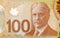 Robert Borden Portrait from Canada 100 Dollars 2011 Polymer Banknote fragment