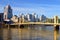 The Roberto Clemente Bridge crosses the river