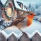 Robin red-breast sitting on snowy fence