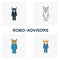 Robo-Advisors icon set. Four elements in diferent styles from fintech icons collection. Creative robo-advisors icons filled,