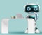 Robot 3d information character vector background design. Robotic help desk character happy standing for modern cyborg technology.