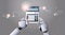 Robot accountant using calculator top angle view artificial intelligence digital futuristic technology concept