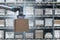 Robot arm moves boxes in an automatic warehouse