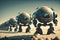robot army marching in unison on a distant planet