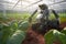 A robot assistant helps in agriculture to grow plants in a greenhouse, Generative AI 2