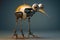 Robot bird with a long beak on a gray background