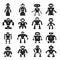 Robot black icon set, characters for game, media