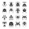 Robot black silhouette reflection icon set