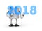 Robot with blue numbers - 2018. New year metaphor